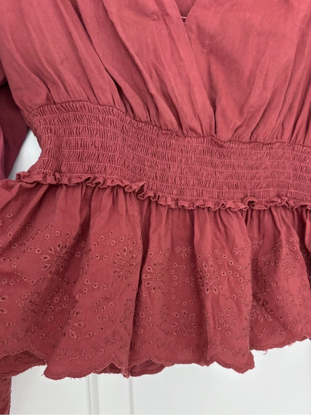 Old Navy Puff-Sleeve Wrap-Effect Smocked Blouse